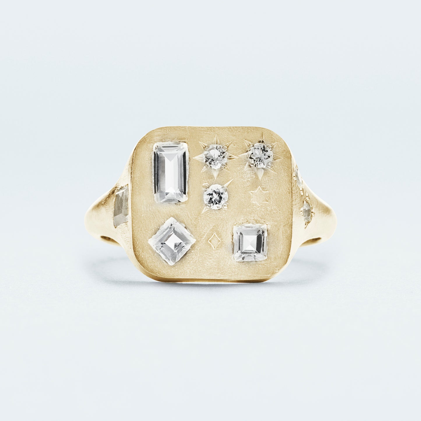 Square Signet Ring  / Gold-Coated SV925 / White