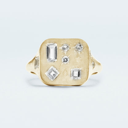 Square Signet Ring  / Gold-Coated SV925 / White