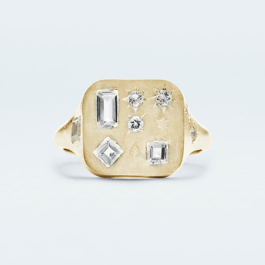 Square Signet Ring  / Gold-Coated SV925 / White