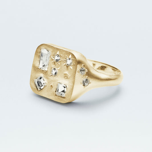 Square Signet Ring  / Gold-Coated SV925 / White
