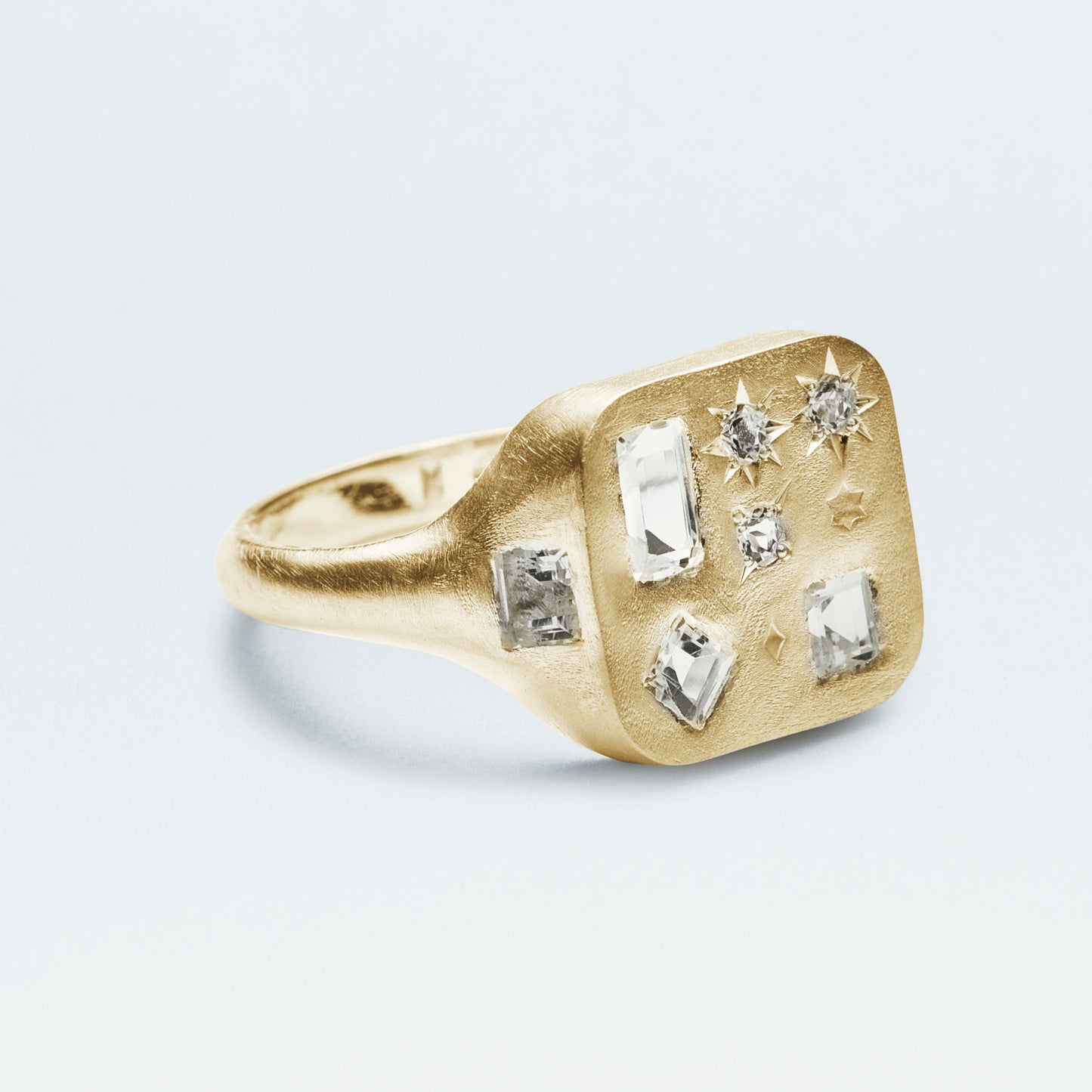 Square Signet Ring  / Gold-Coated SV925 / White