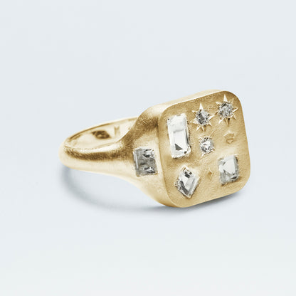 Square Signet Ring  / Gold-Coated SV925 / White