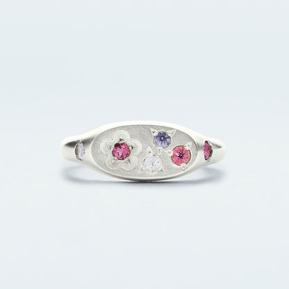 Flower Signet Ring Mini / Silver925 / Pink