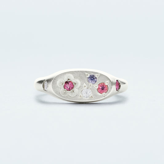 Flower Signet Ring Mini / Silver925 / Pink