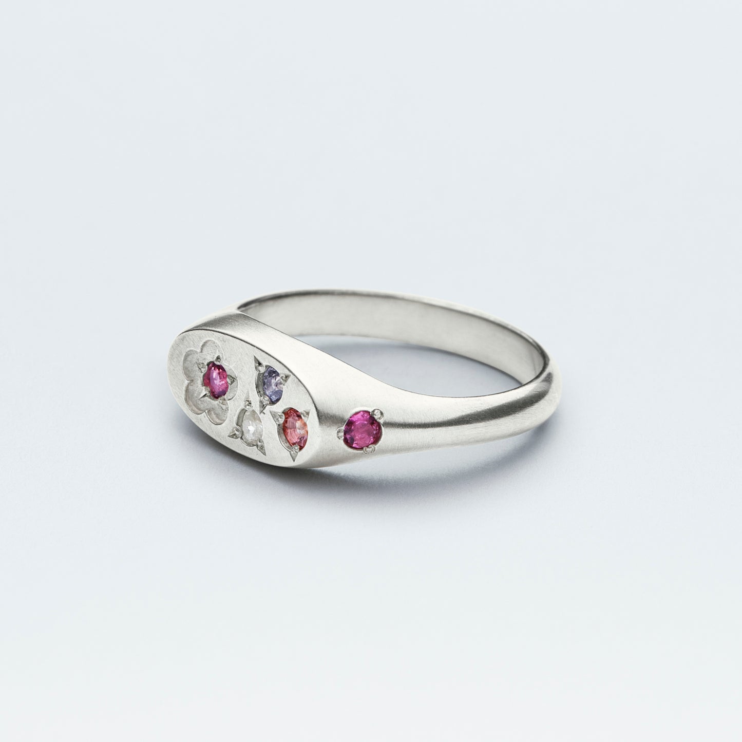 Flower Signet Ring Mini / Silver925 / Pink