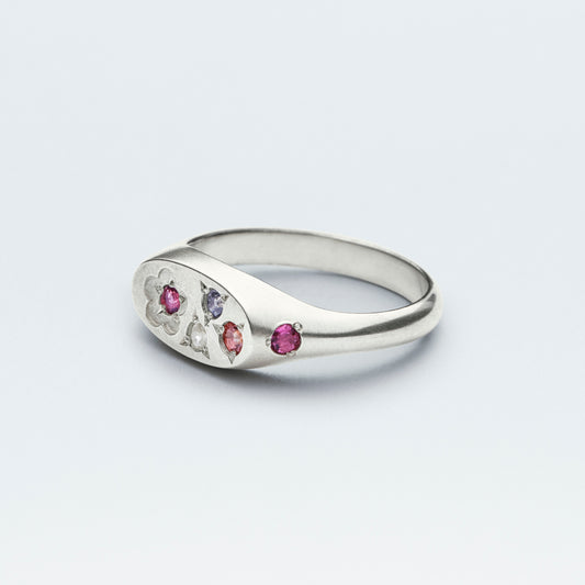 Flower Signet Ring Mini / Silver925 / Pink