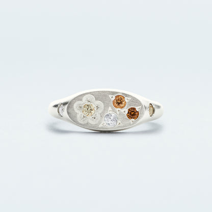 Flower Signet Ring Mini / Silver925 / Orange