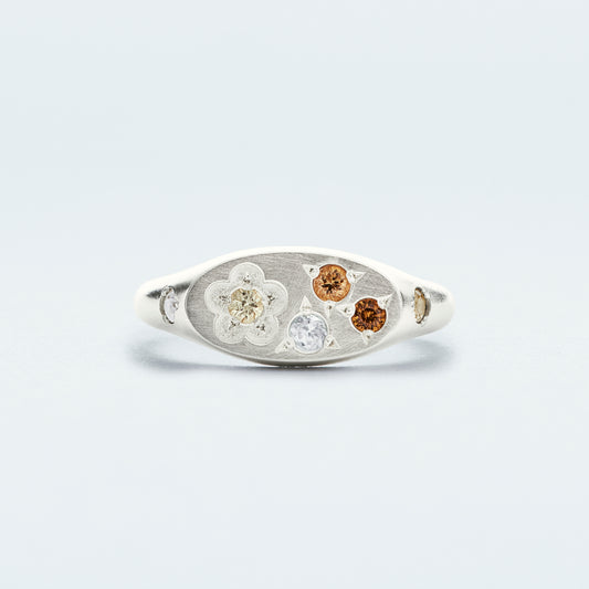 Flower Signet Ring Mini / Silver925 / Orange