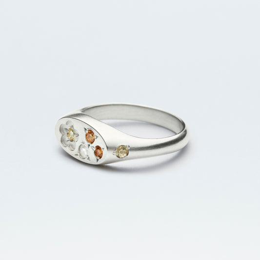 Flower Signet Ring Mini / Silver925 / Orange