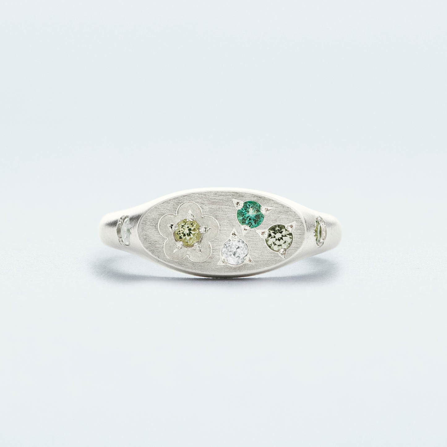Flower Signet Ring Mini / Silver925 / Green
