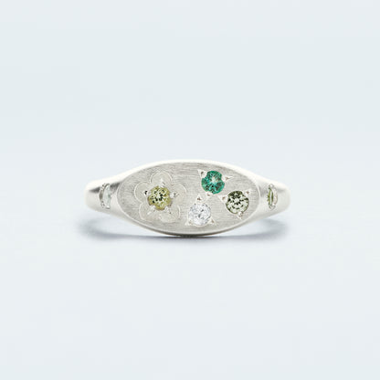 Flower Signet Ring Mini / Silver925 / Green