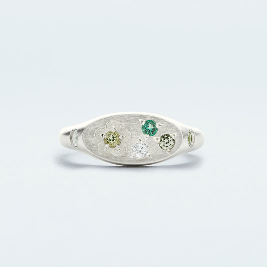 Flower Signet Ring Mini / Silver925 / Green
