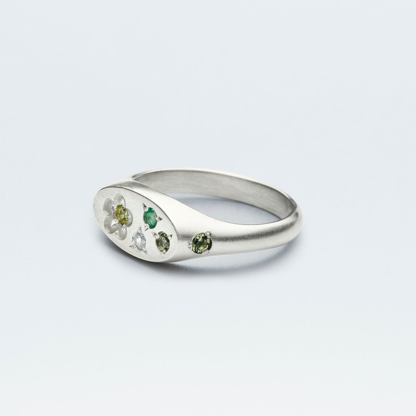 Flower Signet Ring Mini / Silver925 / Green