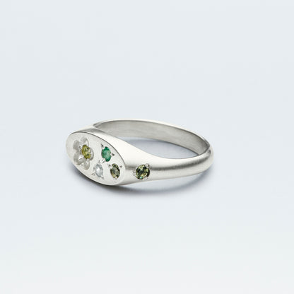 Flower Signet Ring Mini / Silver925 / Green