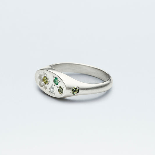 Flower Signet Ring Mini / Silver925 / Green