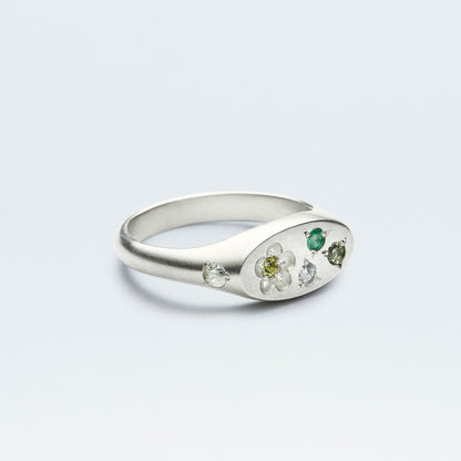 Flower Signet Ring Mini / Silver925 / Green